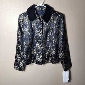 Scott McClintock VTG/NOS Black Gold Floral Brocade Faux Fur Collar Jacket-Size 8